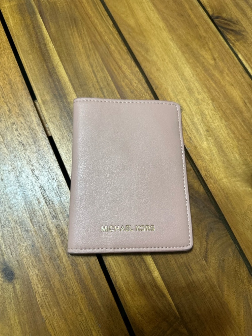 Michael Kors Blush Pink Leather Passport Cover with Gold Logo